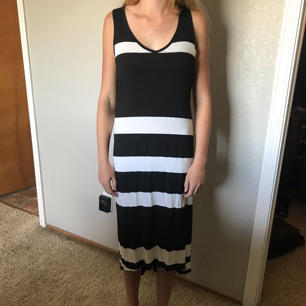 Black and white striped cotton sundress